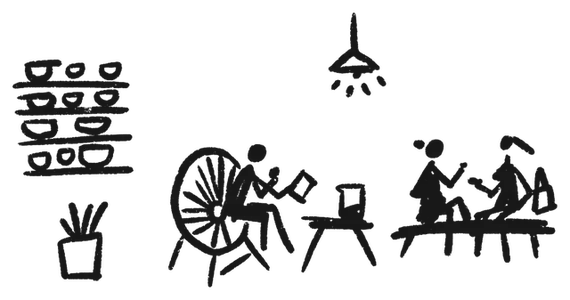Personas aprendiendo y platicando en la barra