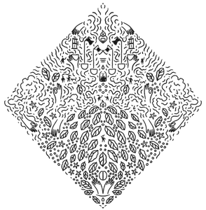 Composición de hojas, granos y manos alrededor del café
